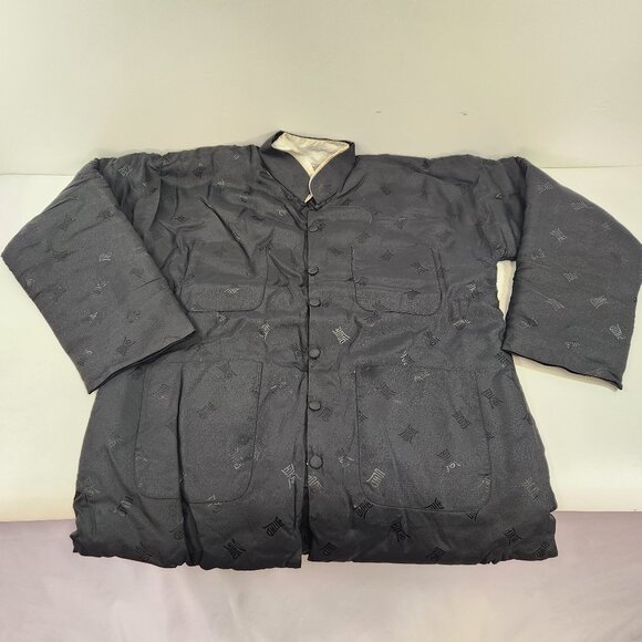 Vintage Plum Blossom Asian Chinese Jacket Black Mens Size Medium - Picture 1 of 12